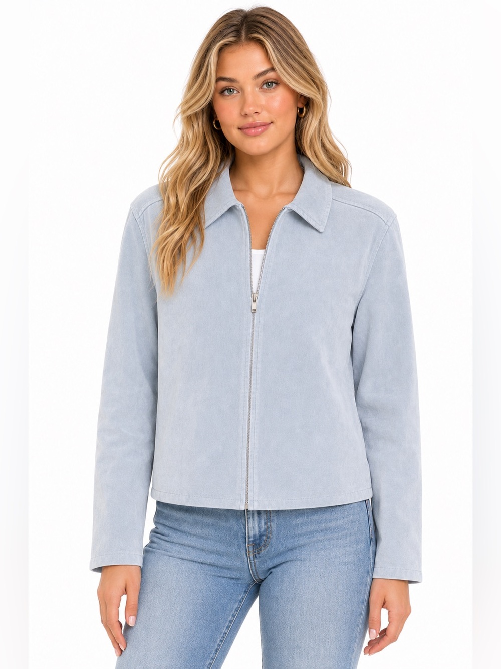 Sonoma Women’s Genuine Leather Suede Full Zip Jacket Size XL Light Blue Casual